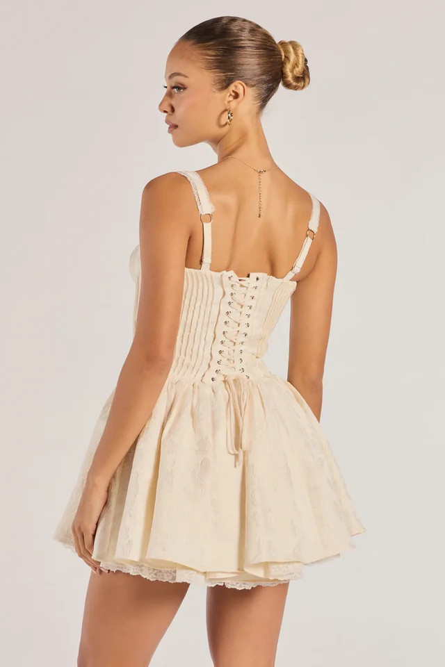 Flirt It Up Floral Jacquard Satin Corset Skater Dress | Windsor Stores