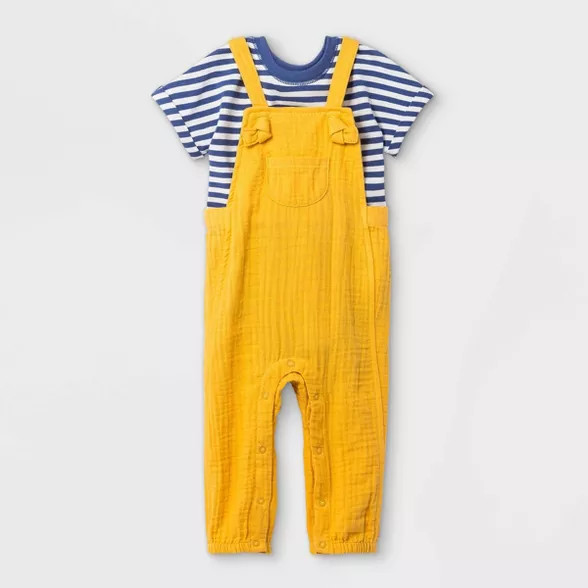 Baby Boys' Gauze Bubble Overalls Top & Bottom Set - Cat & Jack™ Mustard | Target