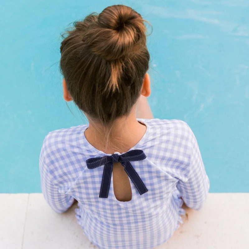 girls oasis blue gingham rashguard one piece | minnow