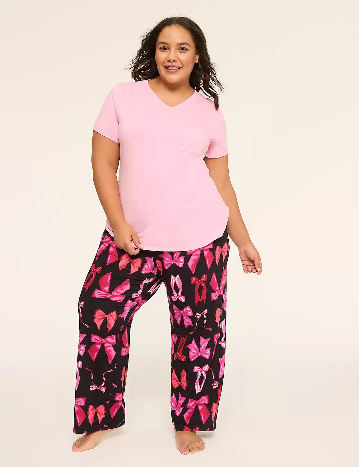 Comfy Cotton V-Neck Pocket Tee & Pant PJ Set | Lane Bryant (US)