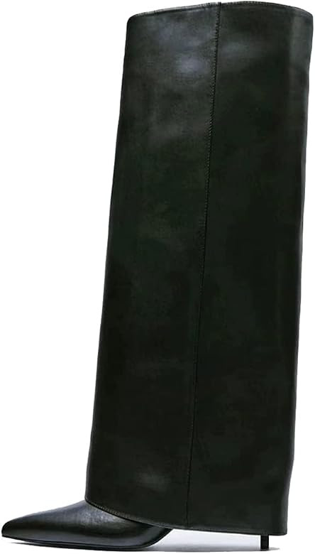 Goolita Women's Stiletto Heel Knee High Boots Pointed Toe Slip On Fold Over Boots For Women Sewin... | Amazon (US)