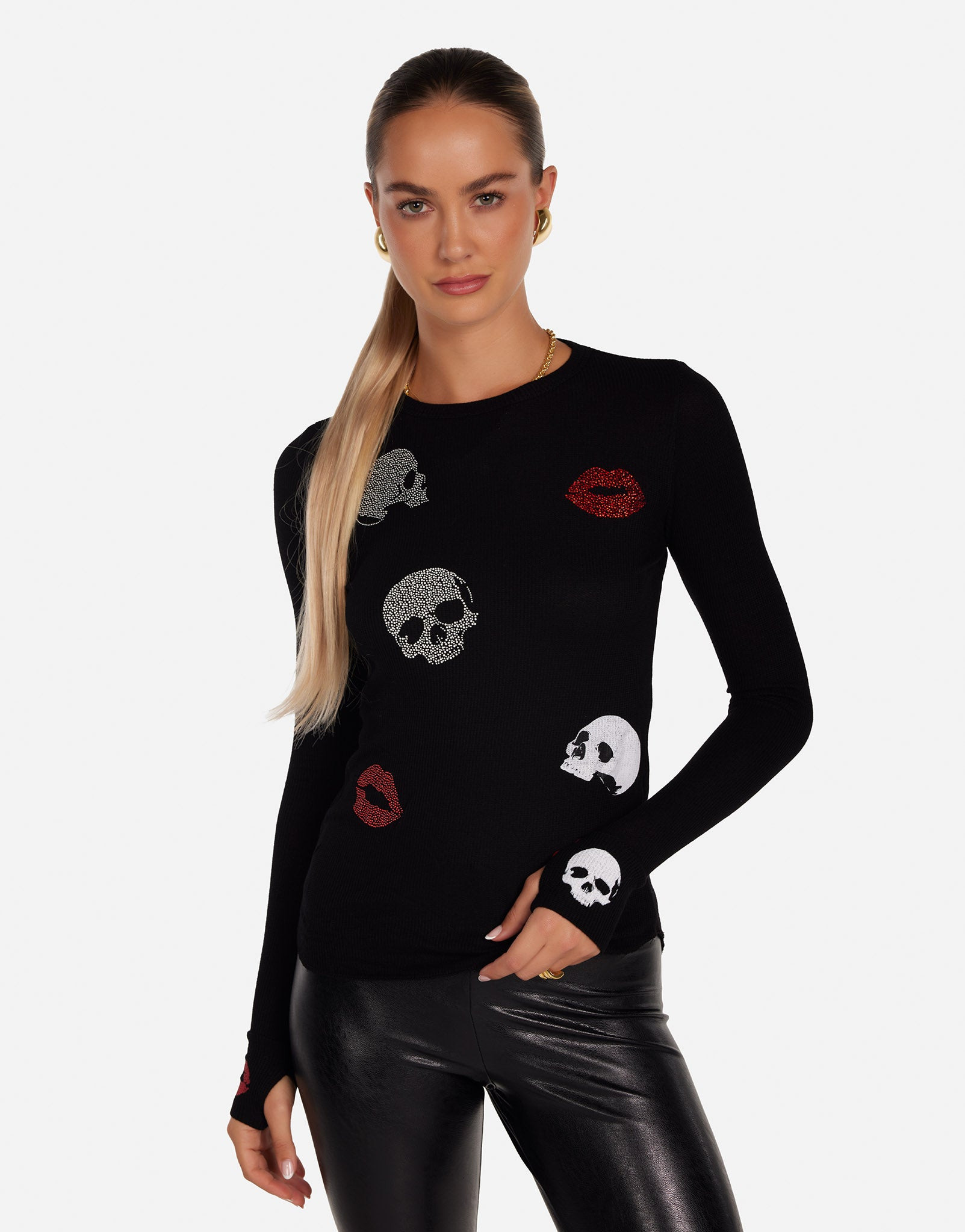 Stud Skulls & Lips Fitted Thermal in Black | McKinley by Lauren Moshi | Lauren Moshi