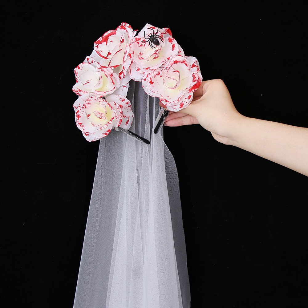 Halloween Blood Flower Headband With Veil Halloween Gothic Hairband Cosplay Wedding Headpiece Cos... | Walmart (US)