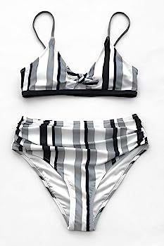 Women's Stripe Bikini Bowknot Shirred Swimsuit | Amazon (CA)