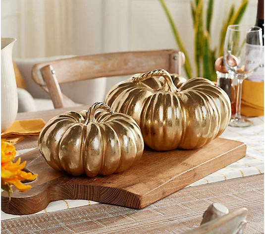Martha Stewart Set of 2 Resin Gilded Pumpkins - QVC.com | QVC