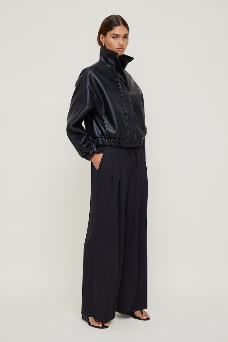 Oversized Faux Leather Bomber Jacket - Dynamite - Black - Women Clothing | Dynamite Clothing