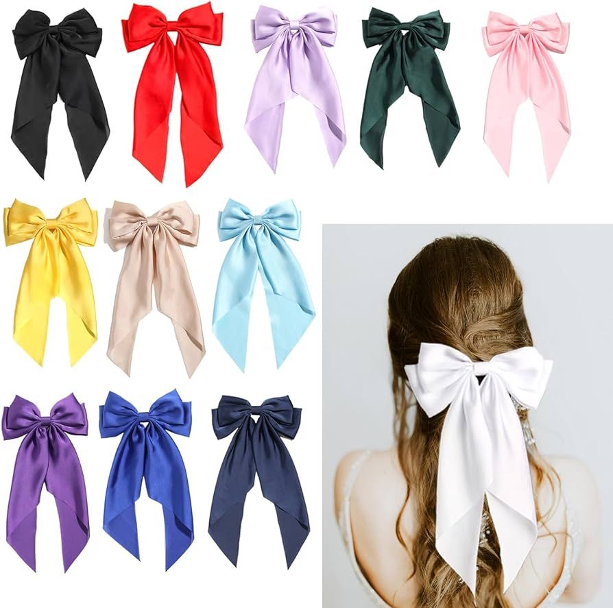 SUSULU 12pcs Large Hair Bow for Women,Big Bow Barrette Clips for Girls,Hair Bows with Long Tail V... | Amazon (US)