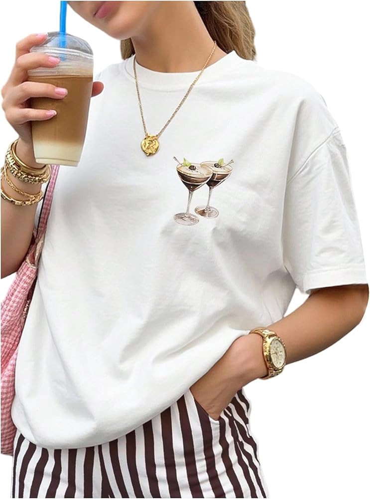 SweatyRocks Women's 2 Piece Outfits Short Sleeve Graphic Tees and Striped Shorts Matching Set wit... | Amazon (US)