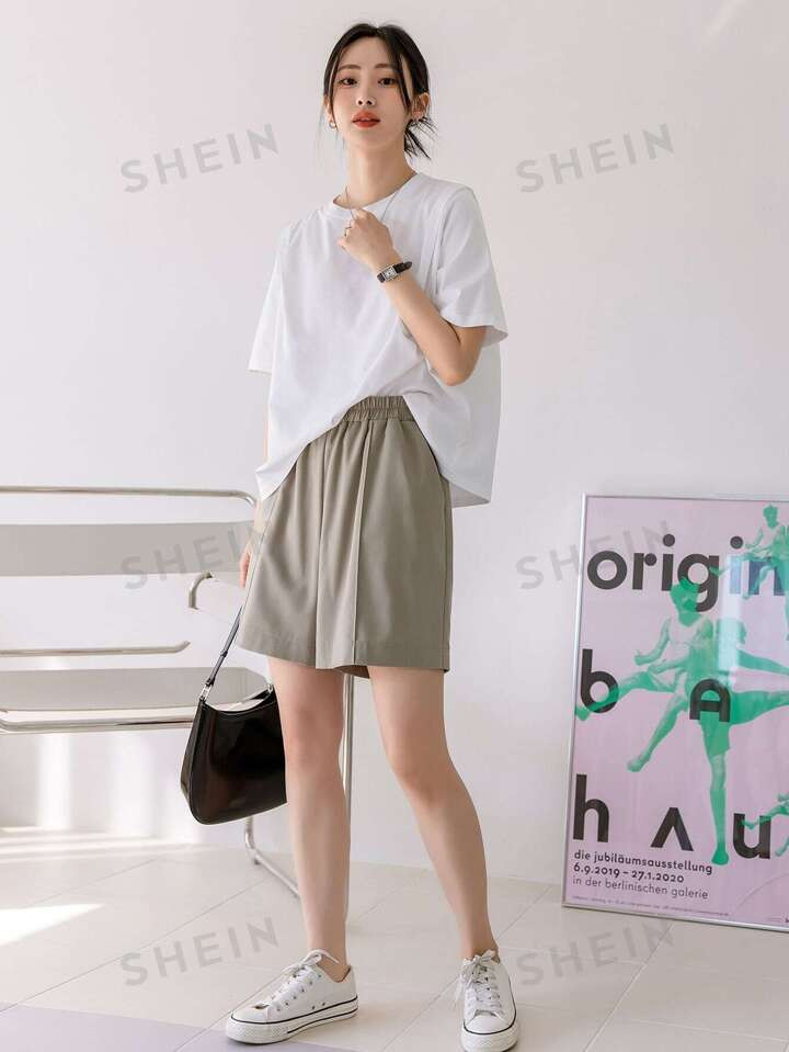 Dazy-Less Camiseta De Cuello Redondo Sólido | SHEIN