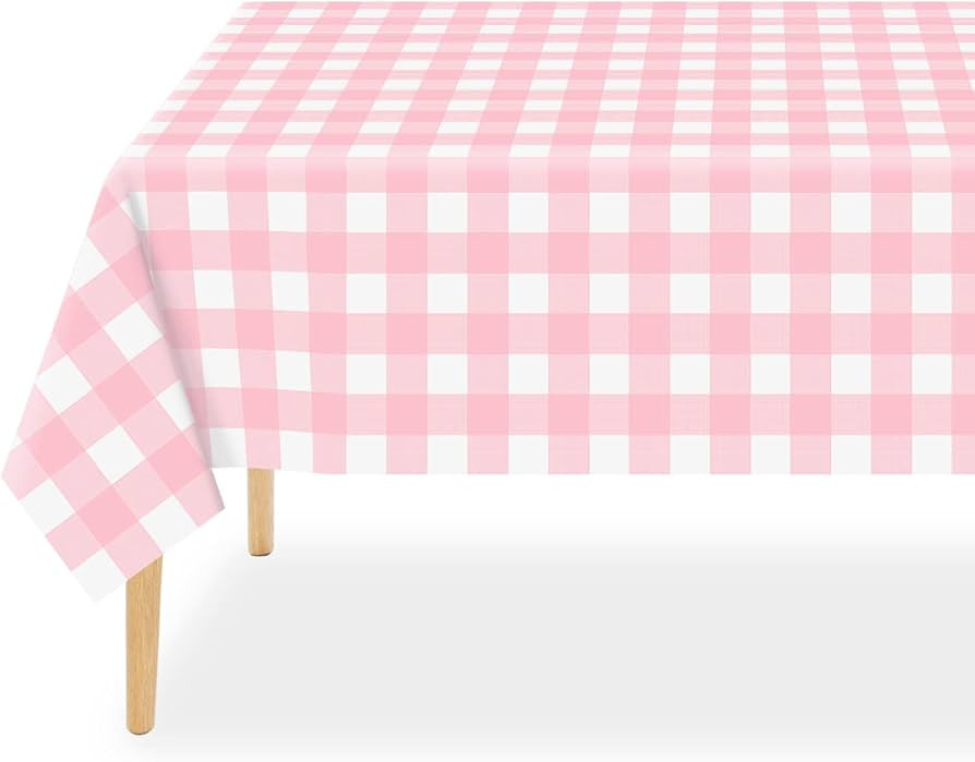 QIKSION Pink Gingham Tablecloth Disposable 2 Pack, 54 x 108 Inch Pink and White Checkered Table C... | Amazon (US)