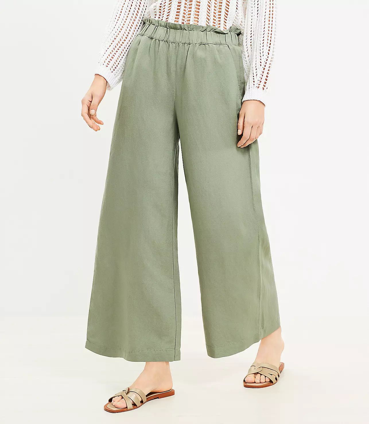 Fluid Pull On Wide Leg Pants in Linen Blend | LOFT