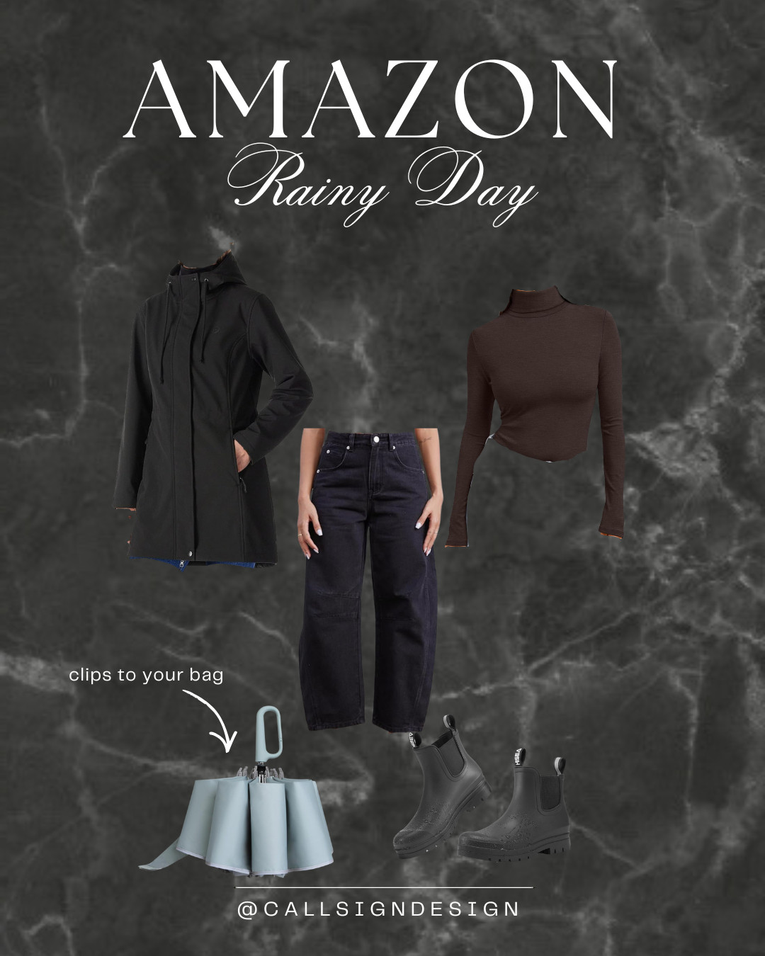 Stay dry in style with a full coverage rain coat, waterproof boots, and handy umbrella to clip to your bag. 

 #LTKdayinmylife #LTKgrwm #LTKootd