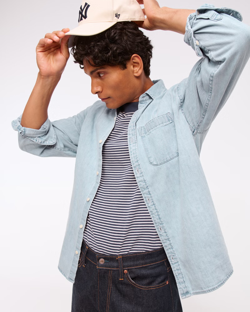 Men's Denim Button-Up Shirt | Men's Tops | Abercrombie.com | Abercrombie & Fitch (US)