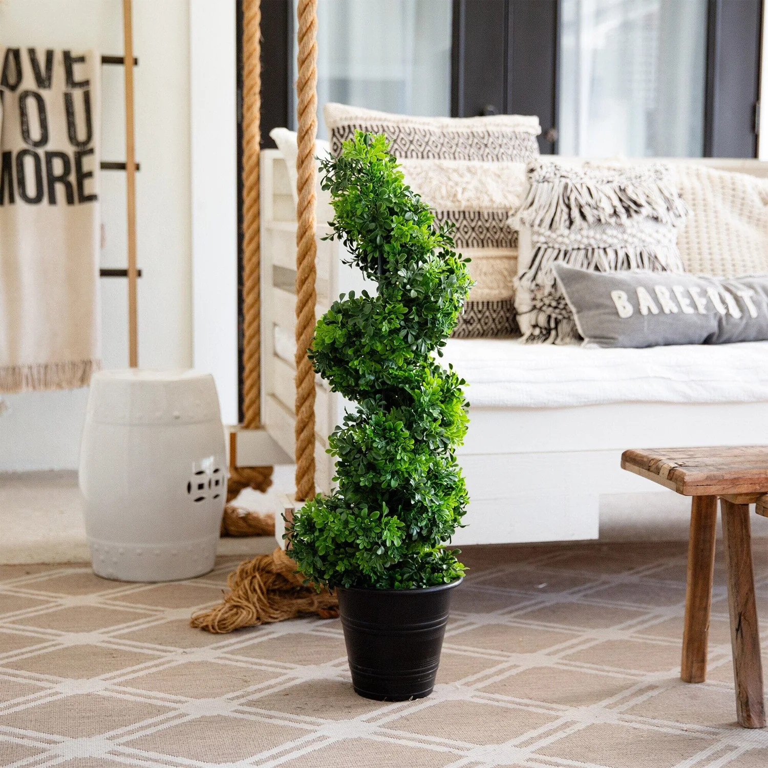 3\u2019 UV Resistant Boxwood Spiral Topiary Artificial Tree in Decorative Planter (Indoor/Outdoor... | Nearly Natural