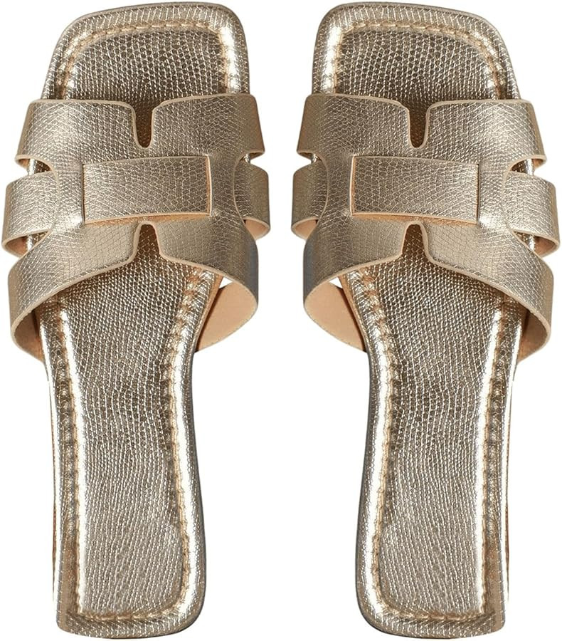 GORGLITTER Women's H Flat Sandals Casual Open Toe Sandals Cross Strap Slide Sandals for Beach, Va... | Amazon (US)