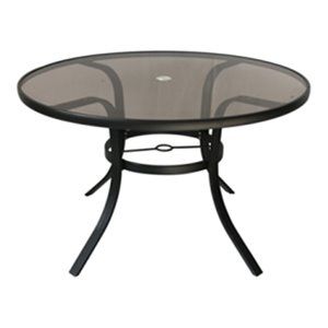 Living Accents Icarus Round Aluminum/Glass Patio Table in Black | Cymax