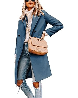 Hooever Women's Winter Wool Coat Casual Notch Lapel Single-Breasted Peacoat | Amazon (US)