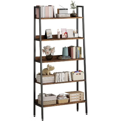 5 Tier Farmhouse Wood Bookcase with Adjustable Feet, Mid-Century Metal Frame Open Shelf Storage Rack for Home Office, Bedroom, Living Room | Target
