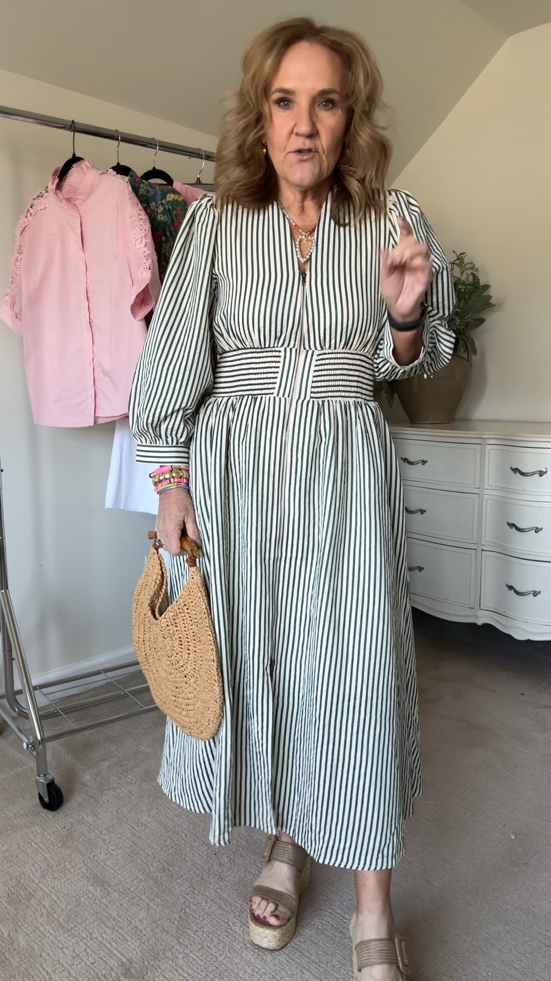 I am so excited about this dress! It is a cream and evergreen striped seersucker that’s fully lined.  I actually love the design of this dress better than I do the original at the higher price. I love the sleeves and that the zipper comes up a little bit higher than the original dress at Anthropologie.

Wearing a medium available in extra small through XL
Use my code NANETTE15 for 15% off your order

Spring dress vacation dress graduation dress Easter dress striped dress your sucker dress

#LTKOver40 #LTKFindsUnder100 #LTKWatchNow