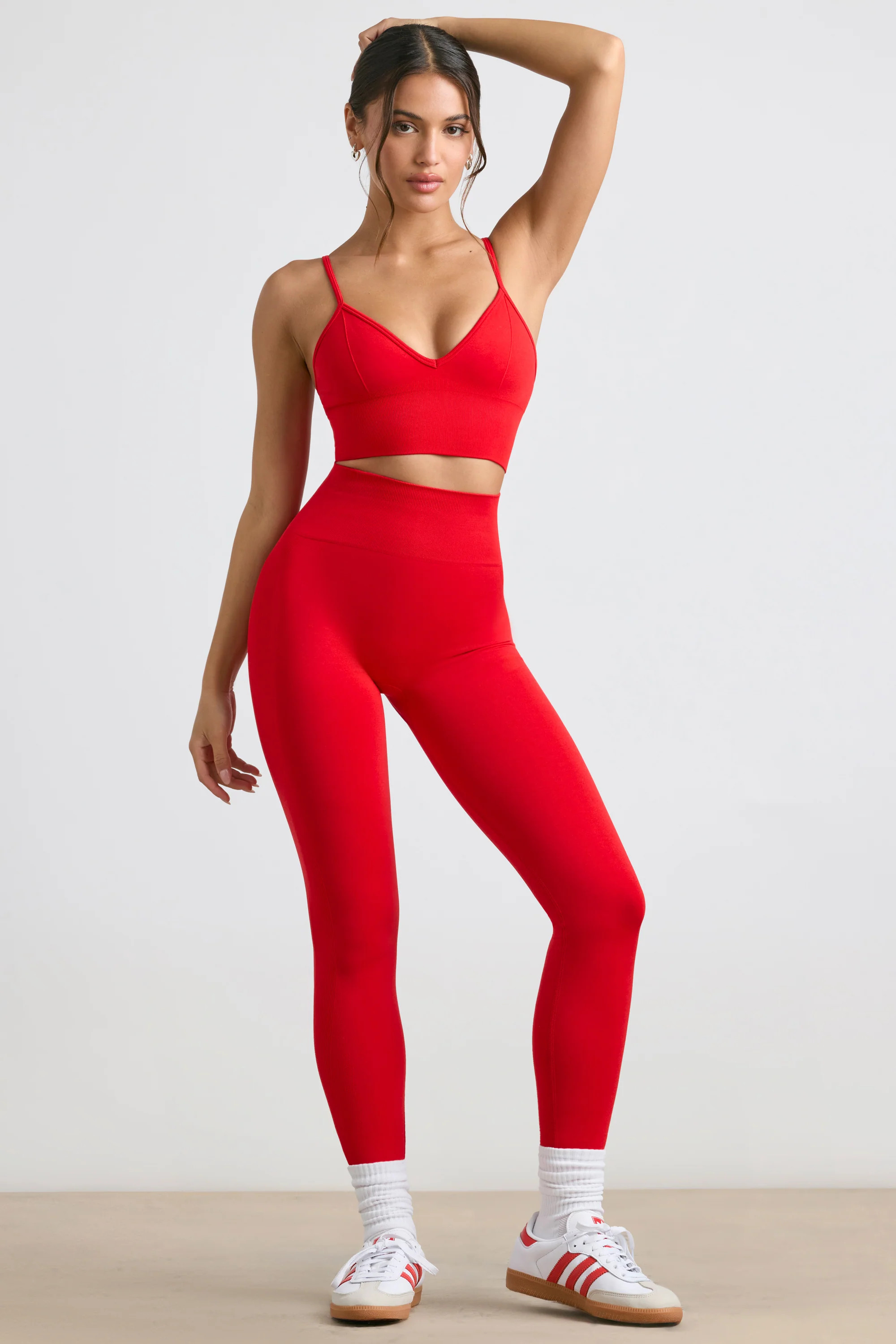 Petite High-Waist Define Luxe Leggings in Red | Oh Polly