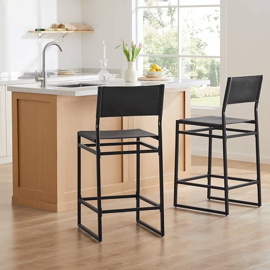 Watson & Whitely Faux Leather Counter Height Bar Stools Set of 2, Sling Armless Kitchen Barstools... | Amazon (US)