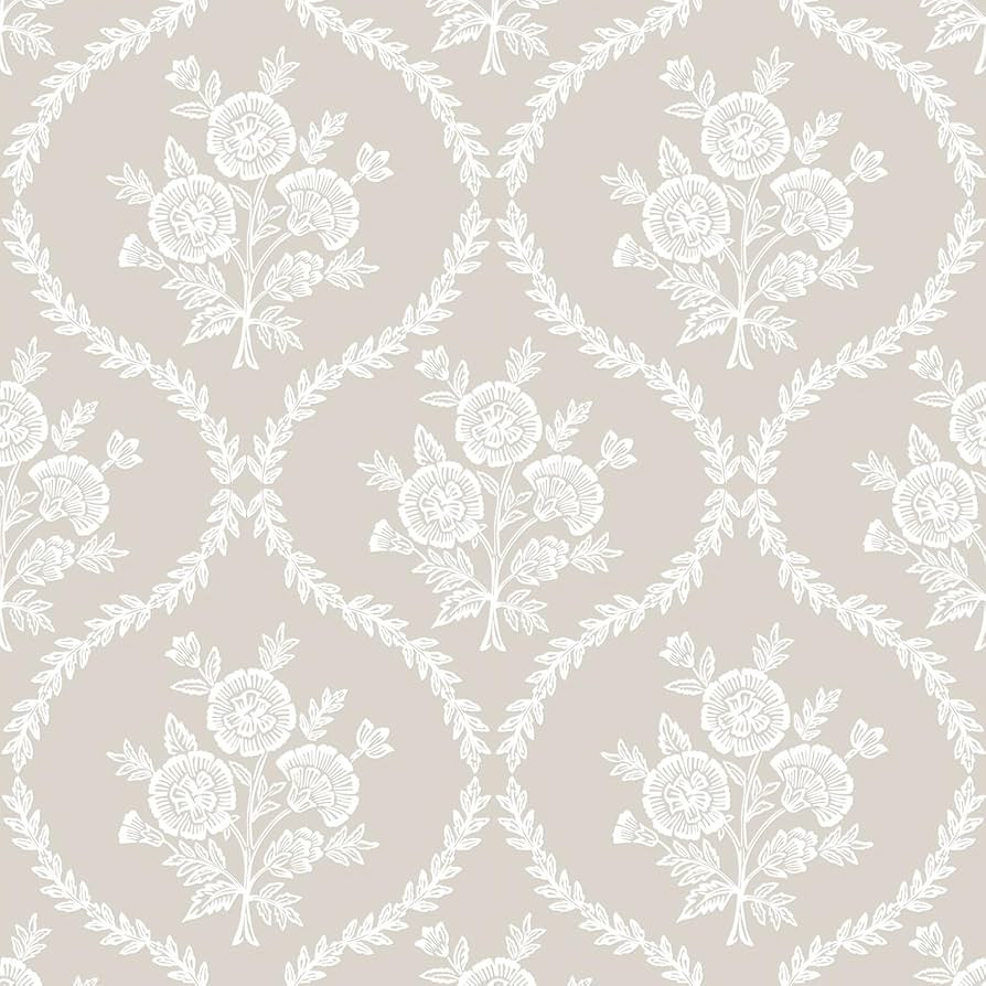 TACHIO French Country Peel and Stick Wallpaper Beige White, Damask Lattice Floral Removable Self ... | Amazon (US)