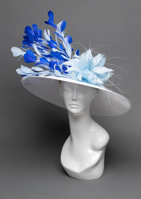White and Blue Hat Kentucky Derby Hat Royal Ascot  THG2780 | Etsy | Etsy (US)