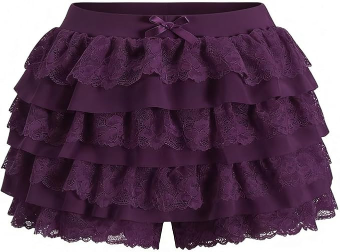 Women's Y2k Ruffle Shorts Lace Layer Bloomers Sexy Booty Mini Skirt Pumpkin Sweet Pettipants | Amazon (US)
