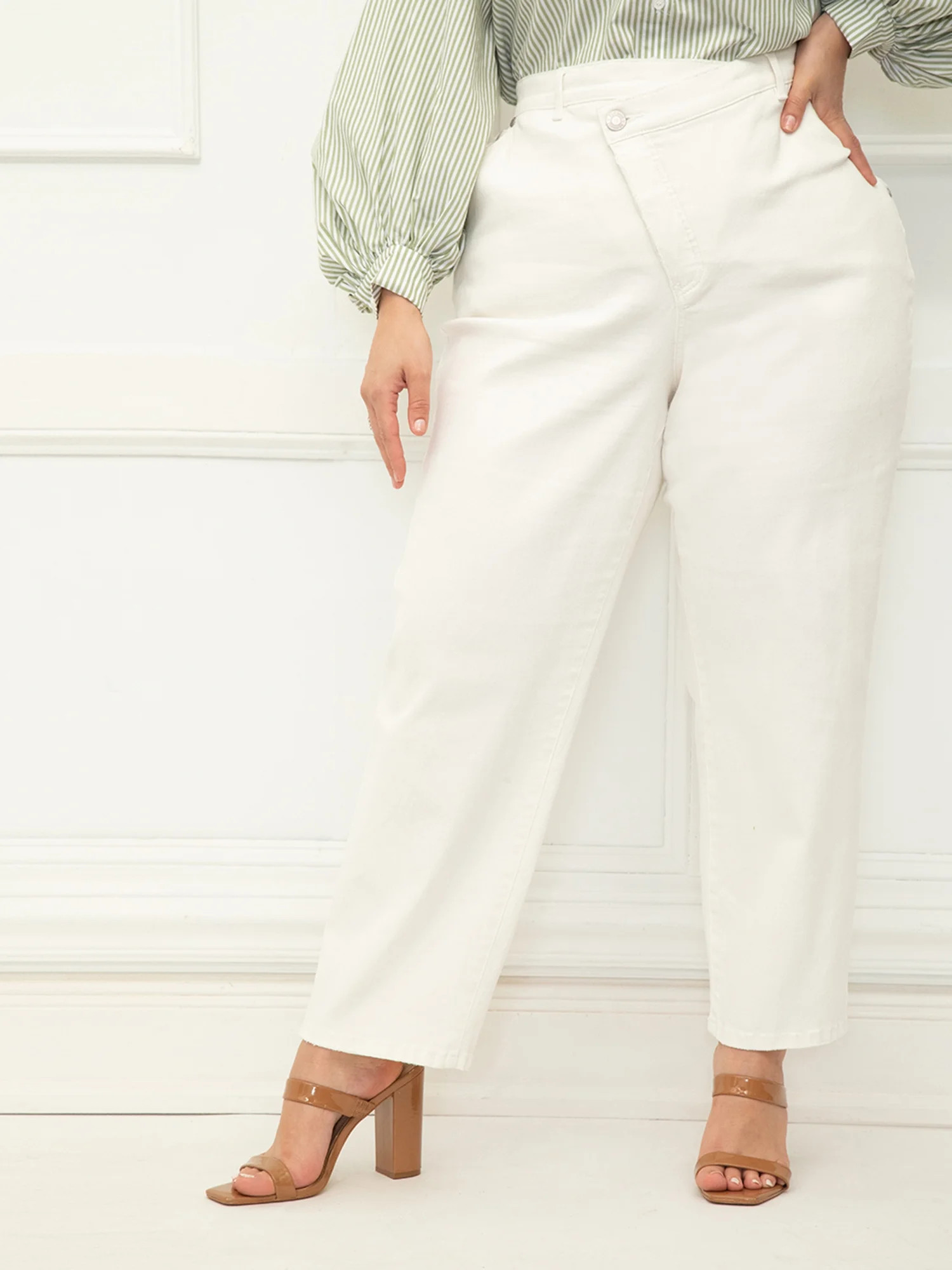 ELOQUII Elements Women's Plus Size Overlap Waist Jeans | Walmart (US)