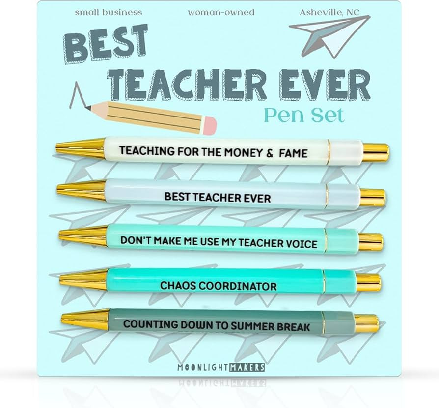 Amazon.com: Moonlight Makers Best Teacher Ever Set of 5 Ballpoint Pens Black Ink - Engraved Funny... | Amazon (US)