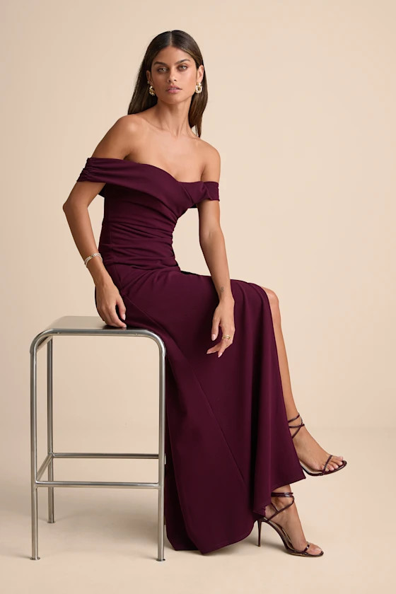 High-Class Presence Plum Off-the-Shoulder Maxi Dress | Lulus