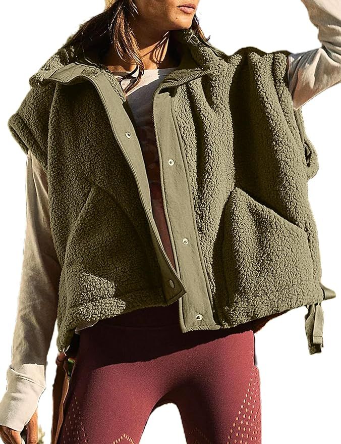 Gozoloma Women's Oversized Fleece Vest Sleeveless Casual Button Down Piecing Fuzzy Sherpa Gilet J... | Amazon (US)
