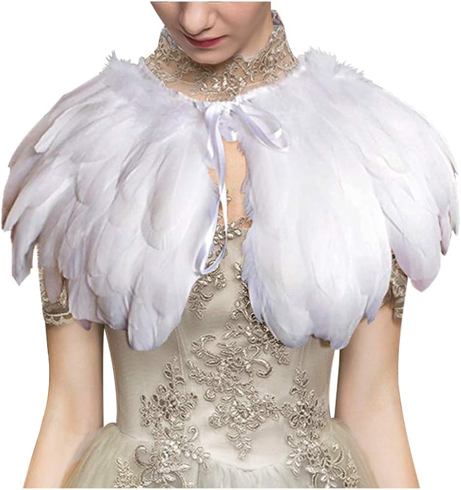 L'VOW Fashion Feather Cape Stole Black White Beige Shawl Iridescent | Amazon (US)