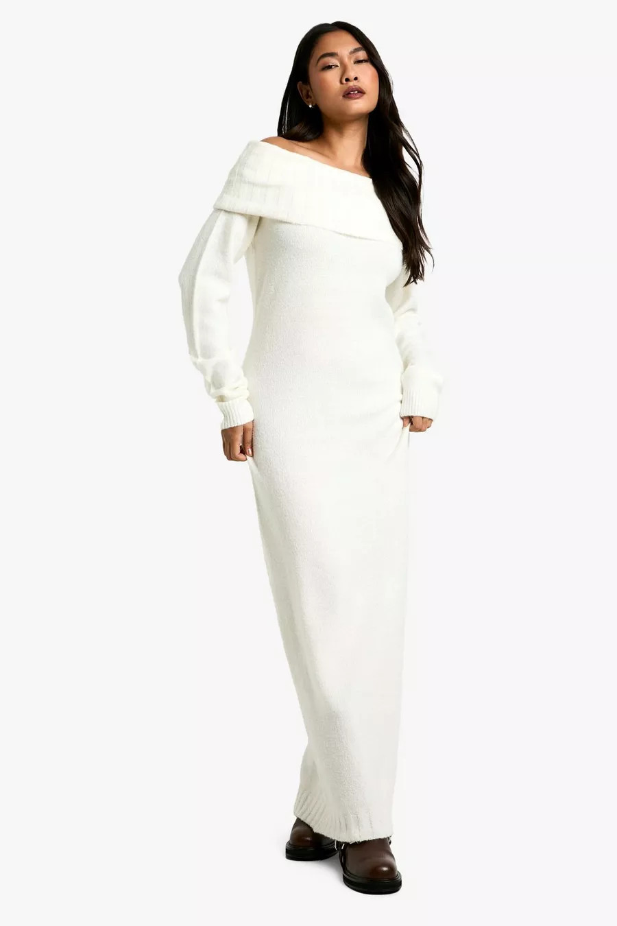 Premium Oversized Bardot Neckline Maxi Jumper Dress | boohoo (US & Canada)