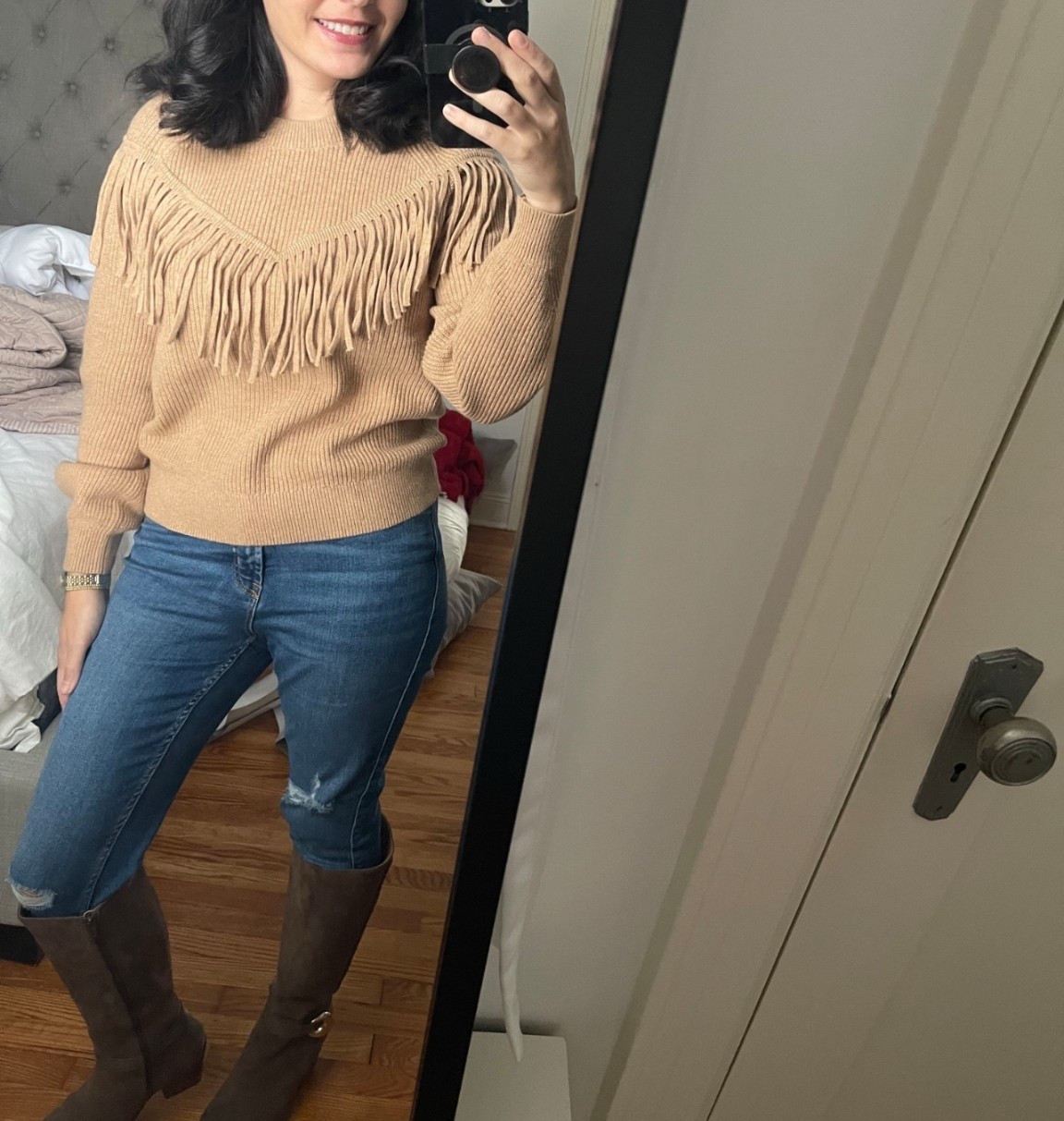 Fringe sweater
OOTD
Outfit of the day
Fall outfit
Thanksgiving outfit
Boots

#LTKFindsUnder100 #LTKFindsUnder50