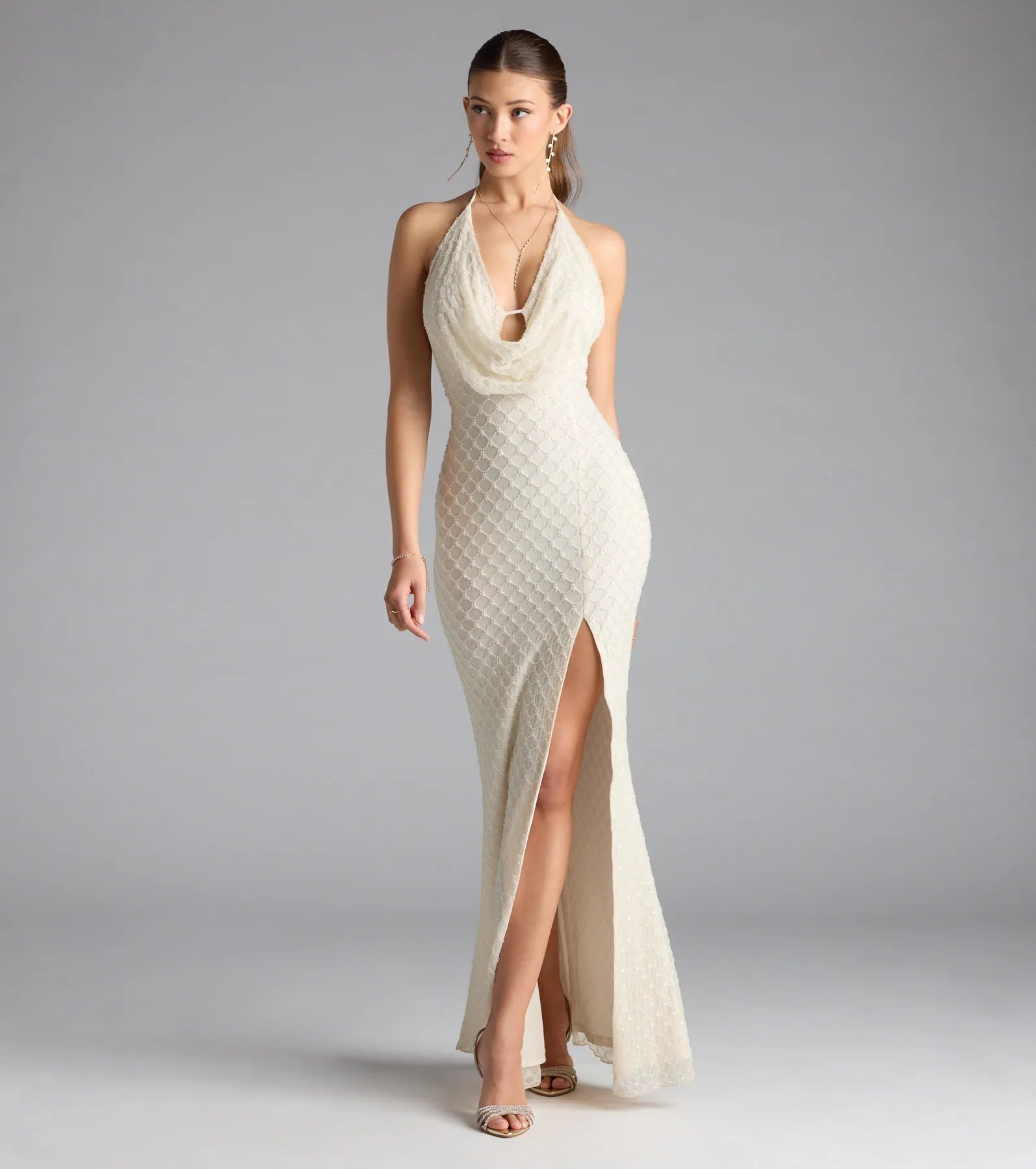 Alana Halter Beaded Sequin Formal Dress | Windsor Stores