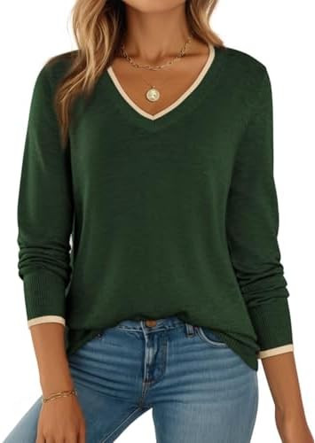 Dokotoo Womens Sweaters Dressy Casual Long Sleeve V Neck Lightweight Ribbed Knit Wool Pullover Ju... | Amazon (US)