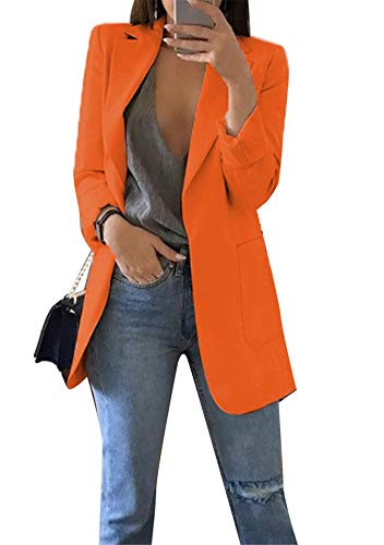 Womens Long Sleeve Solid Color Blazer Open Front Slim Fit Work Jackets Coat | Amazon (US)