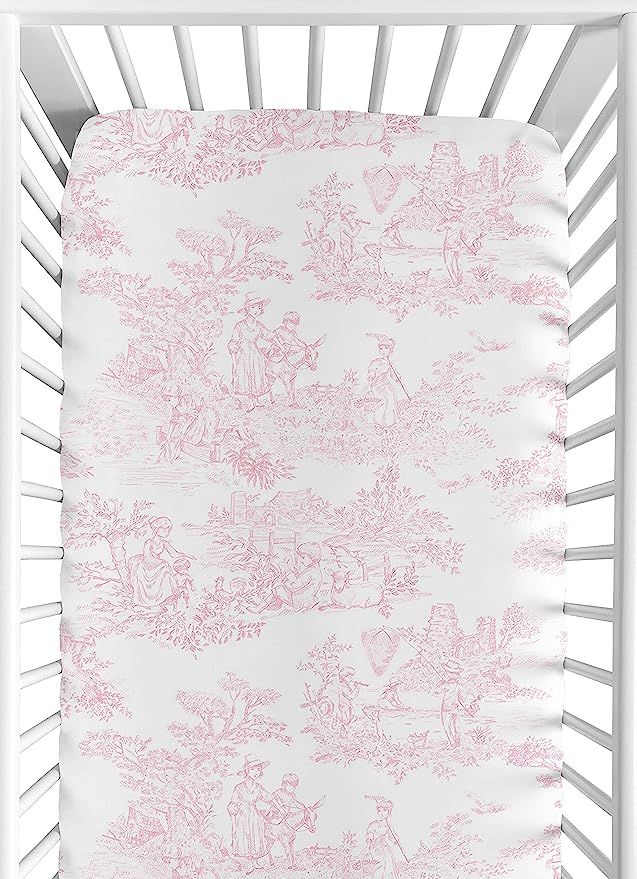 Pink French Toile Fitted Crib Sheet for Baby and Toddler Bedding Sets by Sweet Jojo Designs - Toi... | Amazon (US)