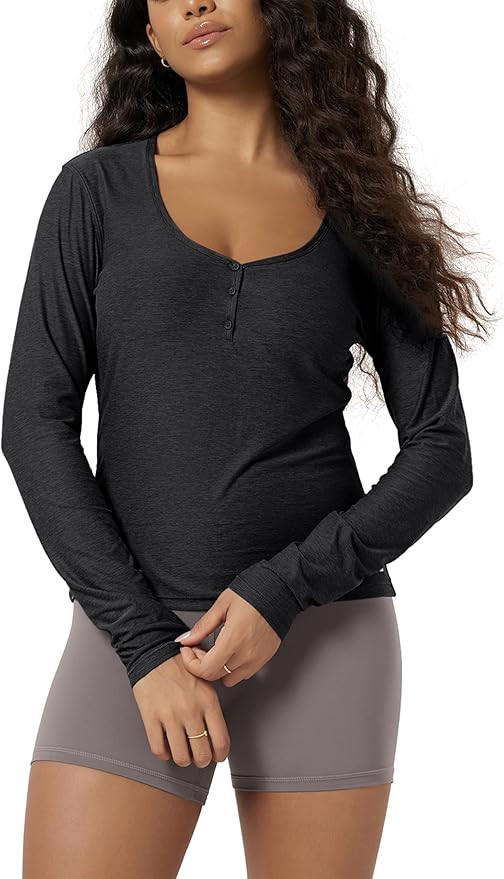 ODODOS Women's Long Sleeve Henley T-Shirt – Ultra Soft odSTRATUM Tech Tee, UPF 50+ Button V-Nec... | Amazon (US)