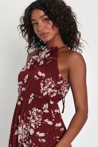 Instinctive Impression Wine Red Floral Print Clip Dot Maxi Dress | Lulus (US)