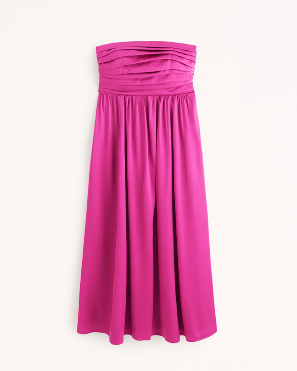 Emerson Ruched Strapless Midi Dress | Abercrombie & Fitch (US)