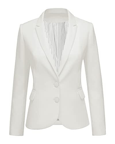LookbookStore Casual Two Buttons Work Blazers for Women Office Jacket Suit Women's Trendy Blazers Suit Jackets 2025 Business Casual Outfits for Women Size Large White Blazer Size 12 14 | Amazon (US)