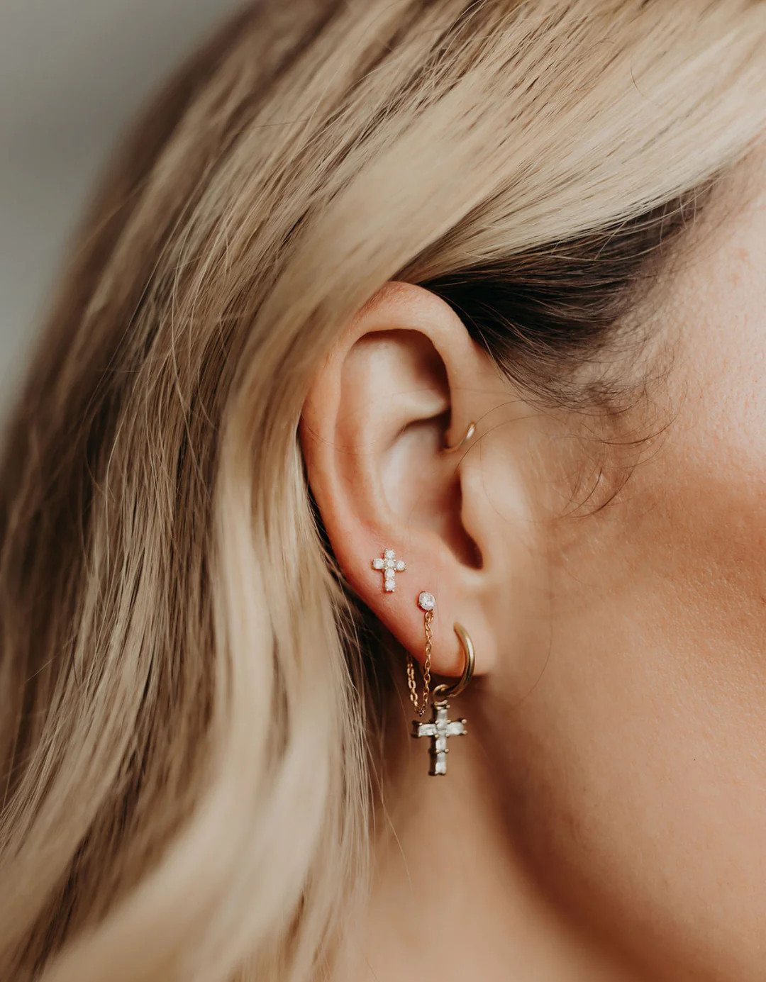 Baguette Cross Huggies | Pierced by Ash Design