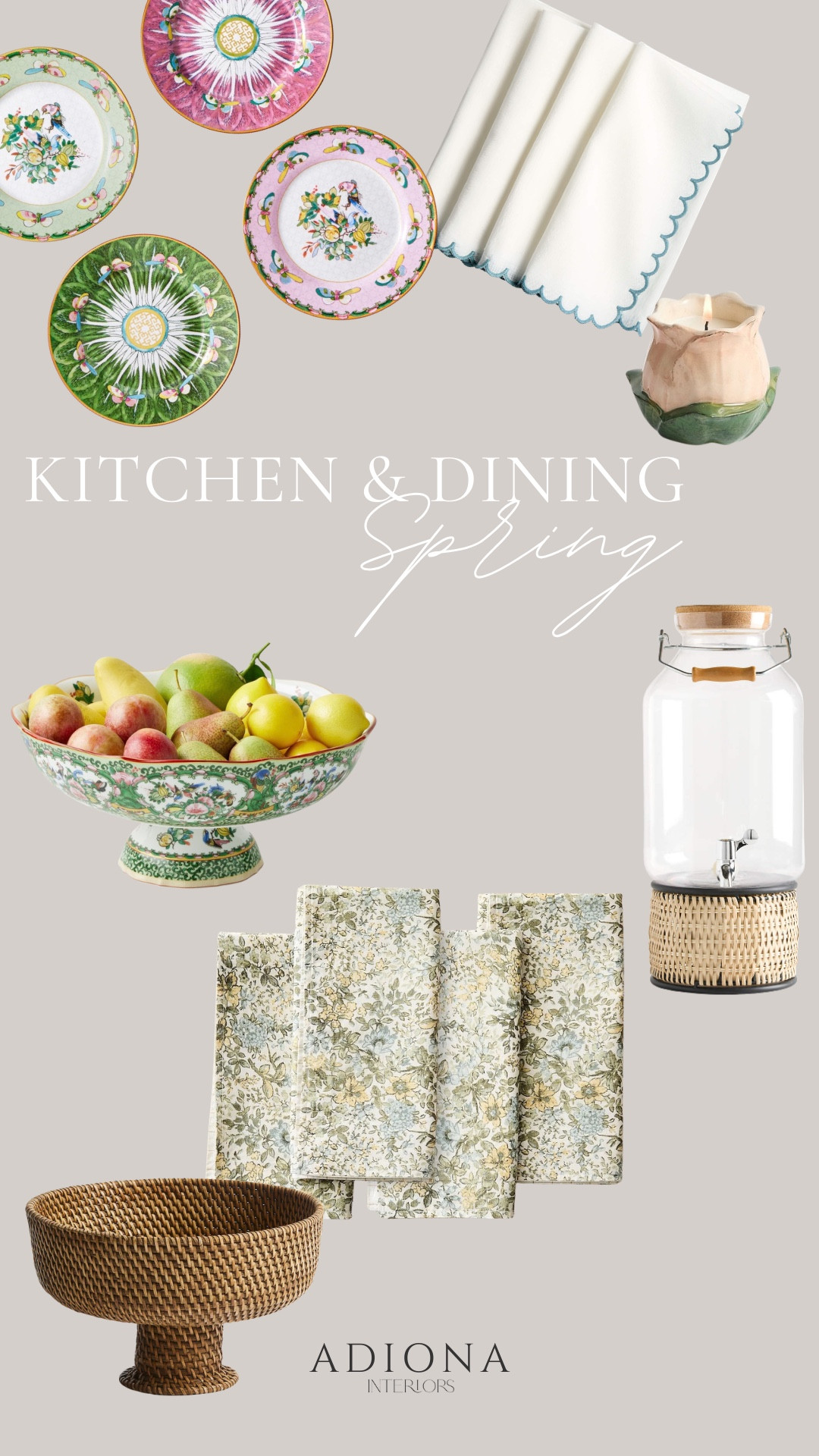 Spring decor for the kitchen and dining room 

Appetizer plates, votive candles, spring napkins, fruit bowl, serve ware 

#LTKHome