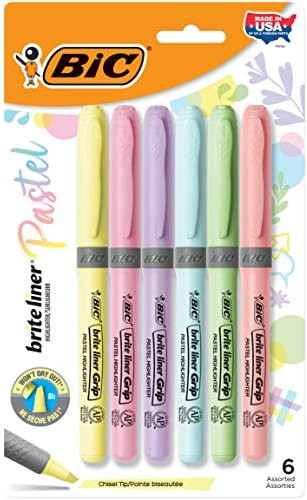 BIC Brite Liner Grip Highlighter, Chisel Tip (1.6 mm), Assorted Pastel Colours, For Broad Highlighti | Amazon (CA)