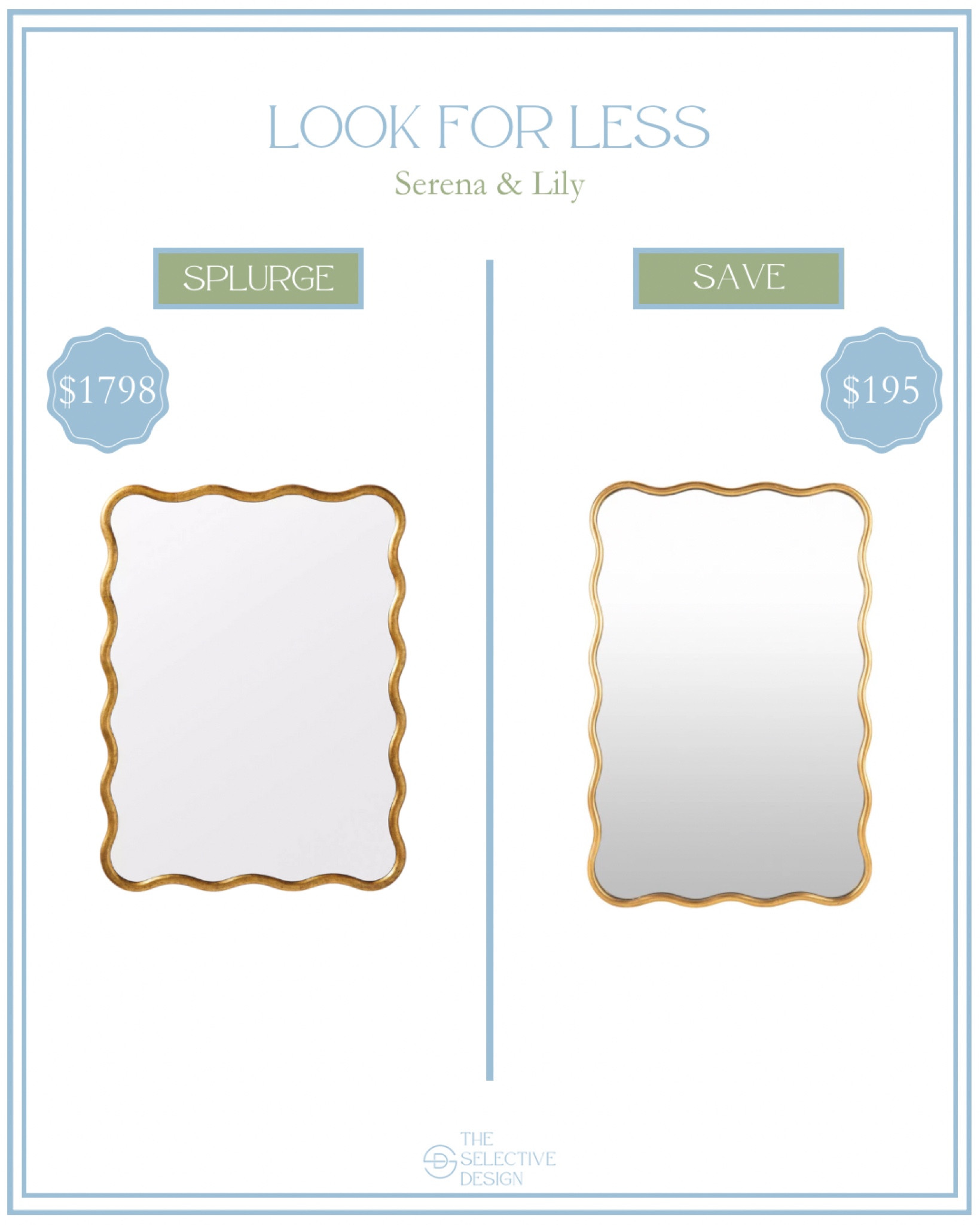 Serena & Lily Look for Less 👏🏼

Home decor designer dupe, home decor look for less, splurge or save, timeless affordable home decor, spot the dupe, wavy mirror, gold mirror, bathroom mirror, entryway mirror, living room mirror,  bedroom mirror, Grandmillennial home decor, southern traditional home decor, timeless home decor 

#LTKStyleTip #LTKSaleAlert #LTKHome