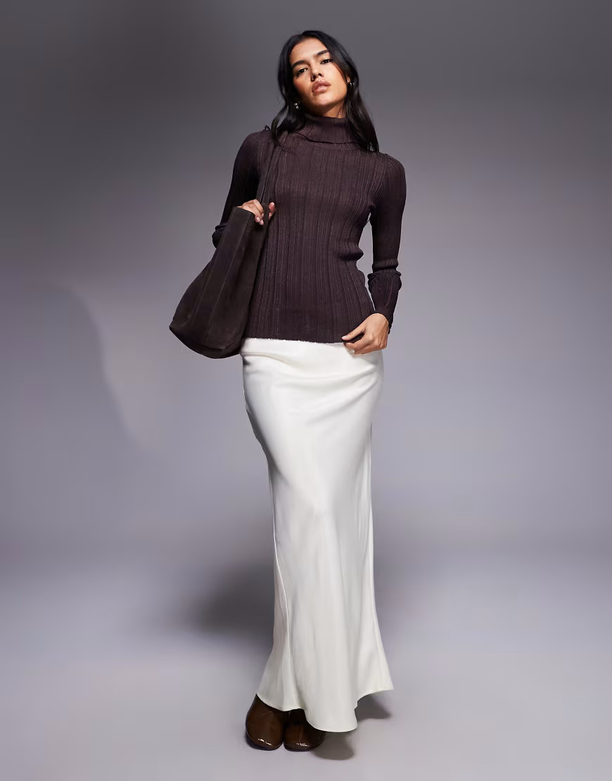 ASOS DESIGN satin bias cut maxi skirt in winter white | ASOS (Global)