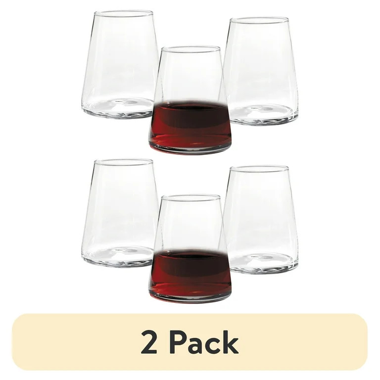 (2 pack) Better Homes & Gardens 17 oz Clear Flared Stemless Wine Glass (Set of 4) | Walmart (US)