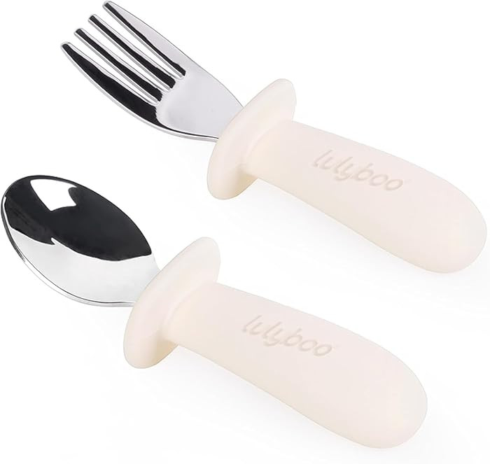 Lulyboo Baby Silverware Set - Self-Feeding Toddler Fork & Spoon with Easy-Grip Handles, Stainless... | Amazon (US)